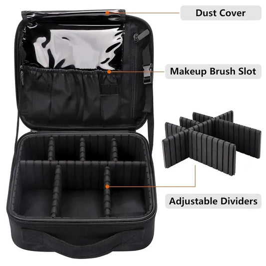 Travel Cosmetic Bag, Women's Portable Cosmetic Case, Professional Cosmetic Storage Box With Adjustable Dividers, Can Store Makeup Brushes, Toiletries, Jewelry, Digital Accessories, Etc