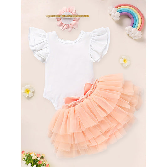 3PCS Newborn Baby Girl Outfits Infant Letter Print Romper & Tutu Skirt & Headband Coming Home Clothes Set