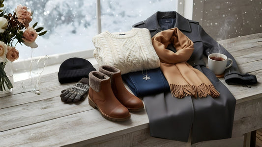 Winter wardrobe essentials, including jackets, sweaters, and warm outfits