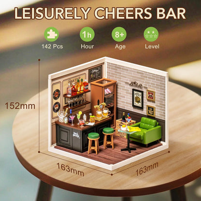 ROBOTIME DIY Miniature House Kit, Dollhouse Model Building Craft Kit With LED For Adults And Kids, Birthday Gift - Bar DW012