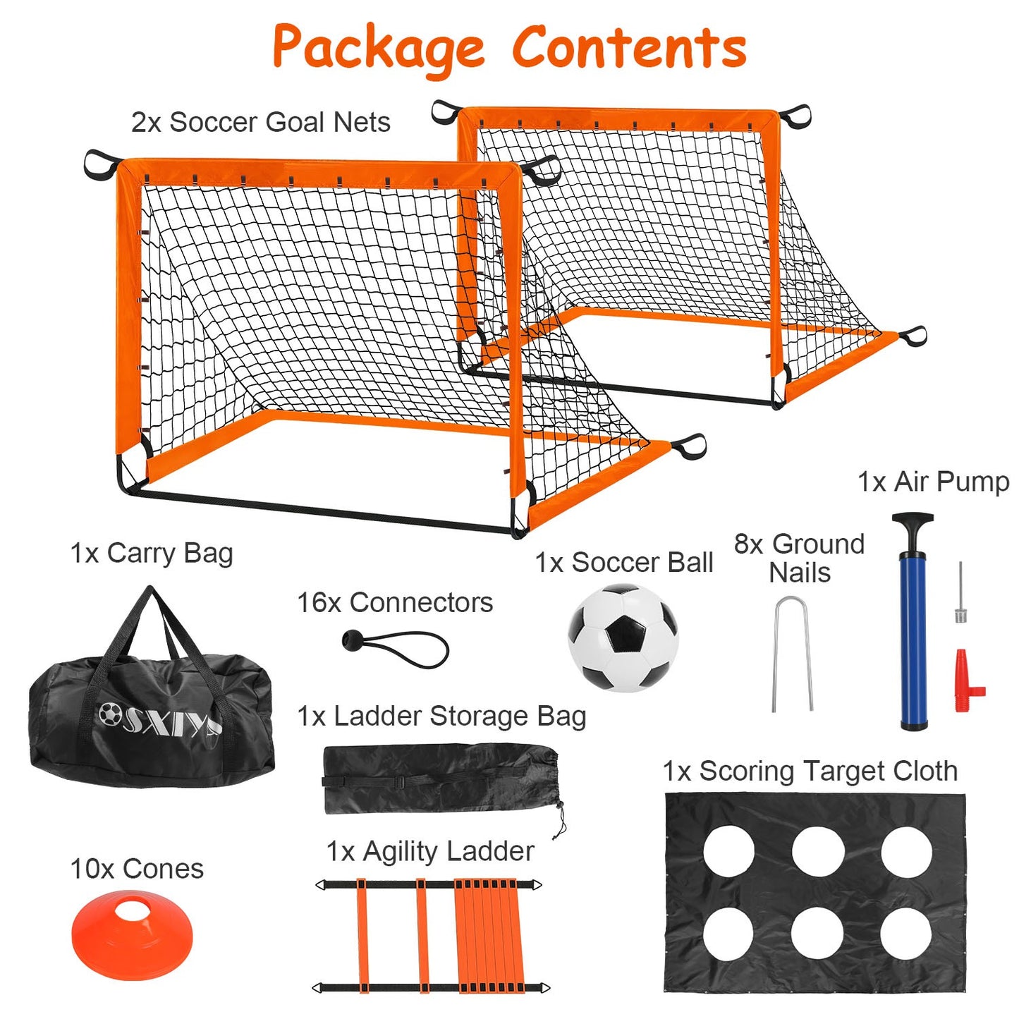 1Set Kids Soccer Goals Set For Yard Portable Soccer Training Equipment With Cones Agility Ladder Target Carry Bag For Toddler Outdoor Sport Play