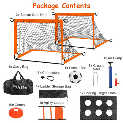 1Set Kids Soccer Goals Set For Yard Portable Soccer Training Equipment With Cones Agility Ladder Target Carry Bag For Toddler Outdoor Sport Play