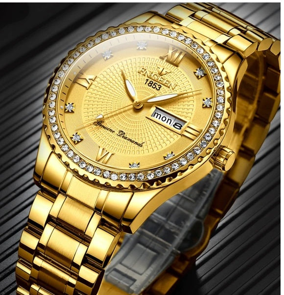 Waterproof Gold Men's Watch Classic Stainless Steel Quartz Analog Business Gift