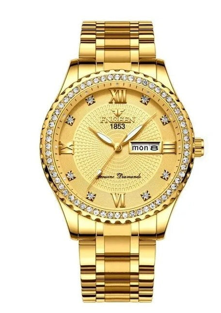 Waterproof Gold Men's Watch Classic Stainless Steel Quartz Analog Business Gift