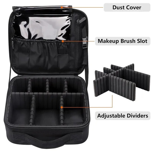 Travel Cosmetic Bag, Women's Portable Cosmetic Case, Professional Cosmetic Storage Box With Adjustable Dividers, Can Store Makeup Brushes, Toiletries, Jewelry, Digital Accessories, Etc