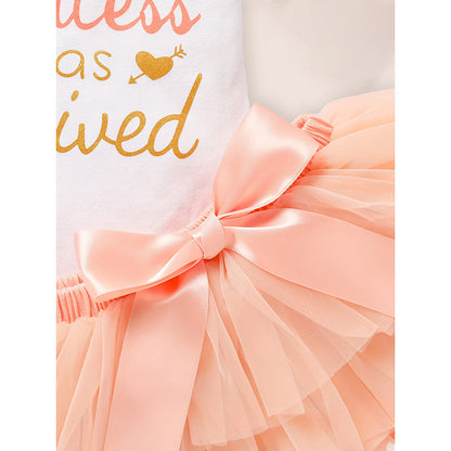 3PCS Newborn Baby Girl Outfits Infant Letter Print Romper & Tutu Skirt & Headband Coming Home Clothes Set