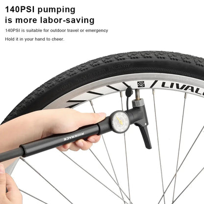 Portable Bicycle Pump with Gauge Aluminum Alloy Hand Tire Air Inflator Bike Car Scooter Schrader Presta Valve AV FV