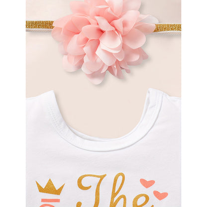 3PCS Newborn Baby Girl Outfits Infant Letter Print Romper & Tutu Skirt & Headband Coming Home Clothes Set