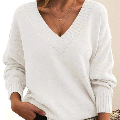 Womens Sweaters Casual Drop Shoulder Long Sleeve V Neck Pullover Tops Trendy Fall Fashion Clothes