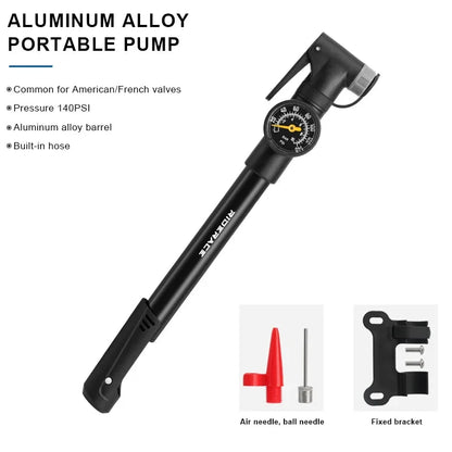 Portable Bicycle Pump with Gauge Aluminum Alloy Hand Tire Air Inflator Bike Car Scooter Schrader Presta Valve AV FV