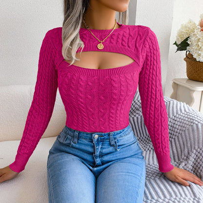 Women's Lightweight Fall Sweater Tops Long Sleeve Round Neck Cutout Pullover Casual Tunic Blouse