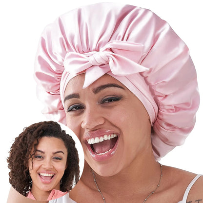 Silk Bonnet For Sleeping Women, Satin Hair Bonnet For Sleeping For Wavy Curly Natural Hair Women Men - Pink