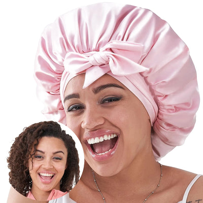 Silk Bonnet For Sleeping Women, Satin Hair Bonnet For Sleeping For Wavy Curly Natural Hair Women Men - Pink