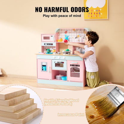 Christmas Gift! Kitchen Playset Kids Pretend Cooking Play Toy 24 Piece Accessories Pink