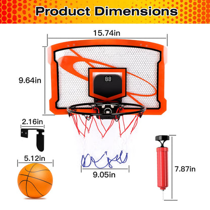 1Set Indoor Mini Basketball Hoop Set Over Door Basketball Hoop With 4 Inflatable Balls Electric Audio Scorer Foldable Basket Gift For Kids And Adults