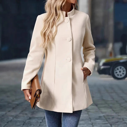 Womens Elegant Single Breasted Coat Long Sleeve Mid Winter Overcoat Work Office Coats