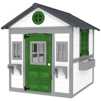 Wooden Playhouse For Kids Outdoor With Doors, Windows, Planter Pots And Boxes For Toddlers 3-8 Years, White