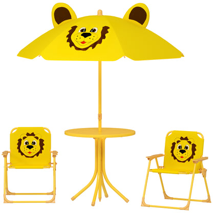 Kids Picnic Table And Chair Set, Outdoor Activity Table With Foldable Chairs, Height Adjustable Umbrella, Yellow
