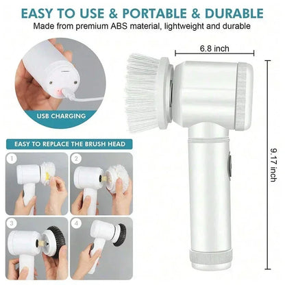 5 in1 Electric Spin Scrubber, Spin Scrubber with 5 Replaceable Brush Heads Bathroom Cleaning Brush,Power Electric Cleaning Brush