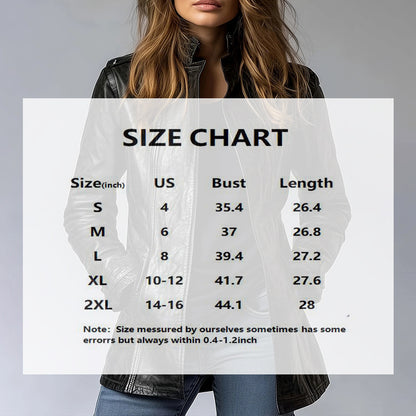 Vintage Style Women's Long Sleeve PU Jacket, Mid-Length Open Cardigan With Pockets, Casual Leather Coat