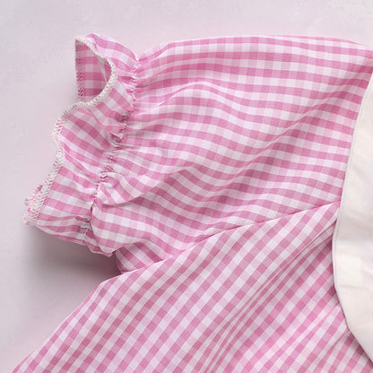 Infant Bbay Girls' Plaid Smocked Dress Short Sleeve Easter Bunny Rabbit Embroidery Casual Fashion Clothes