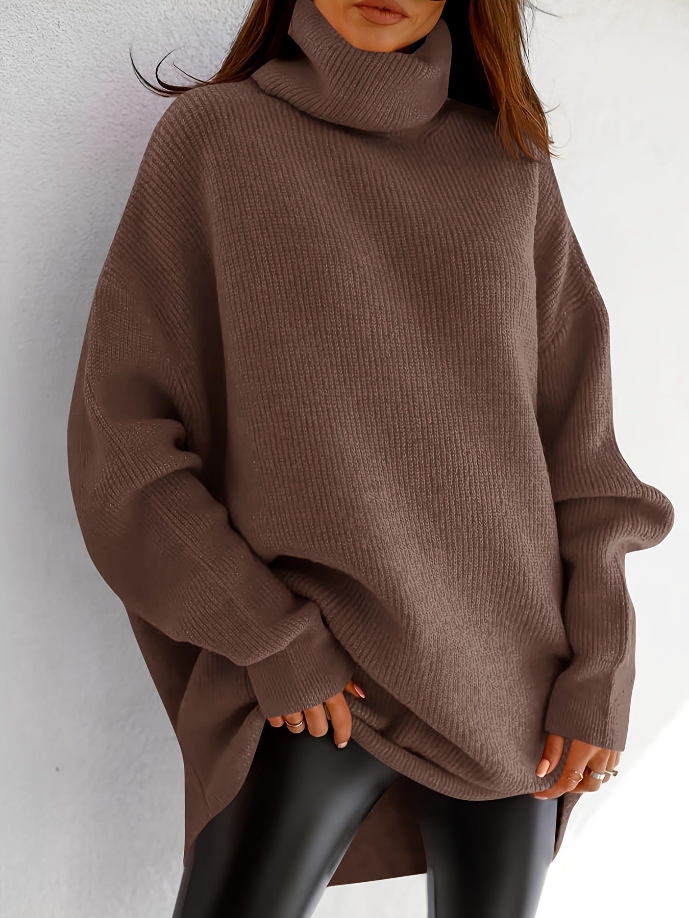 Women's Cozy Oversized Turtleneck Sweater Batwing Chunky