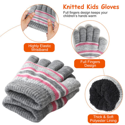 1Set Winter Kids Knitted Hat Scarf Gloves 3Pcs Boys Girls Winter Warm Beanie Hat And Glove Scarf Set Beanie Neck Warmer Mittens For 4- To 7 Years Old Kids
