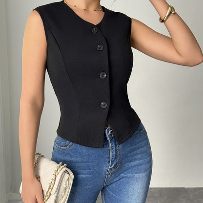 Ladies' Fashionable Temperament Sleeveless Front Button Simple Commuting Fashion Versatile Coat Vest