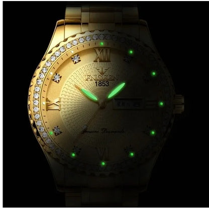 Waterproof Gold Men's Watch Classic Stainless Steel Quartz Analog Business Gift