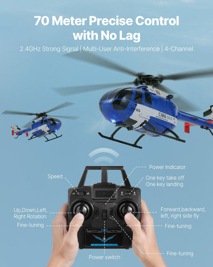 RC Helicopter 4 Channel Remote Control Aircraft Toy 6-Axis Gyro Kids Present