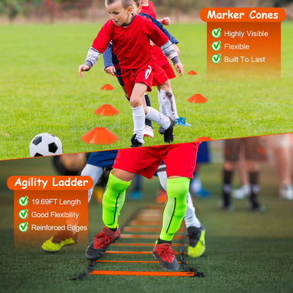 1Set Kids Soccer Goals Set For Yard Portable Soccer Training Equipment With Cones Agility Ladder Target Carry Bag For Toddler Outdoor Sport Play