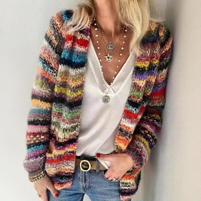 Women's Colorful Long Sleeve Cardigan Soft Boho Chic Knit Open Front Sweater For Spring And Fall Vacation