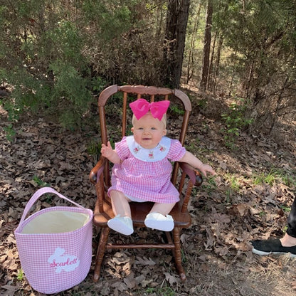 Infant Bbay Girls' Plaid Smocked Dress Short Sleeve Easter Bunny Rabbit Embroidery Casual Fashion Clothes