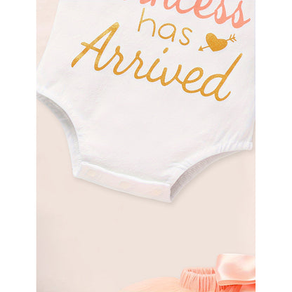 3PCS Newborn Baby Girl Outfits Infant Letter Print Romper & Tutu Skirt & Headband Coming Home Clothes Set
