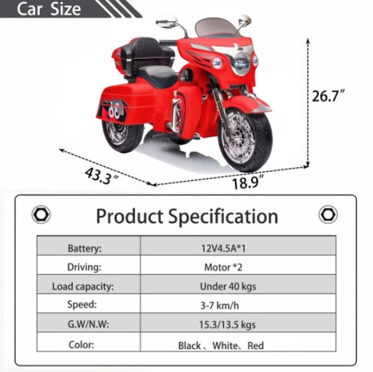 Kids Motorcycle,ride On Motorcycle,Kids Electric Motorcycle 12V Two Seat Motorcycle For Kids, Motorbike For Kids With Key Start 3 Wheels HeadlightStorage Box  Two Motor  Two Seat